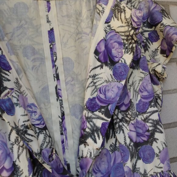 Vintage 50s Purple Rose Dress 42" Bust 28.5" Waist Rockabilly Tea Party 60s - Picture 15 of 16